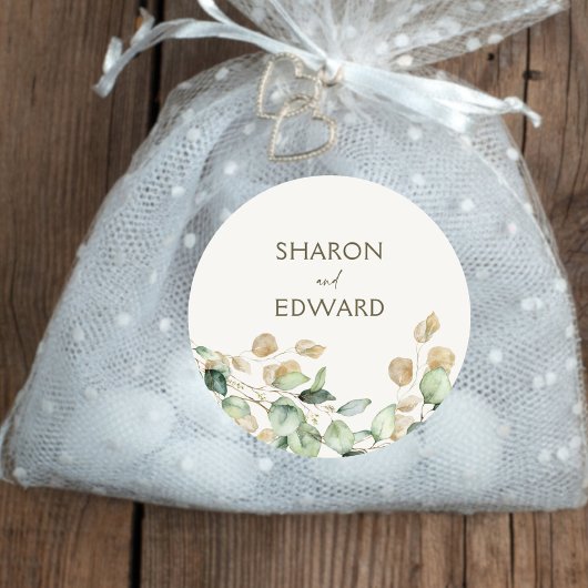 Botanische eucalyptus groen gepersonaliseerde brui ronde sticker