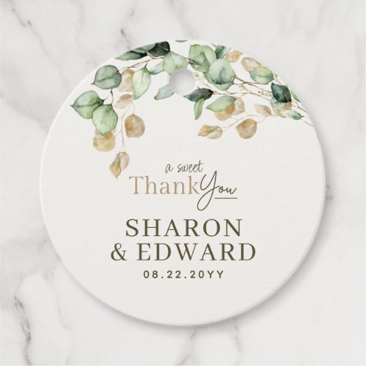 Botanische eucalyptus groen gouden bruiloft Dank u Bedankjes Labels (Voorkant)