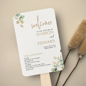 Botanische eucalyptus groen gouden bruiloft progra handwaaier