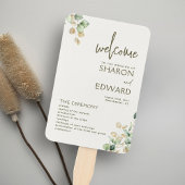 Botanische eucalyptus groen gouden bruiloft progra handwaaier