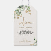 Botanische eucalyptus groen gouden bruiloft welkom cadeaulabel (Voorkant)