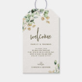 Botanische eucalyptus groen gouden bruiloft welkom cadeaulabel (Voorkant)