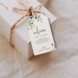 Botanische eucalyptus groen gouden bruiloft welkom cadeaulabel