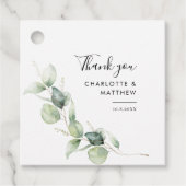 Botanische eucalyptus groen minimale bruiloft bedankjes labels (Voorkant)