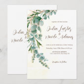 Botanische Eucalyptus Groene Bladeren Krans Trouwe Kaart (Voorkant / Achterkant)