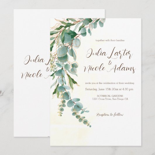 Botanische Eucalyptus Groene Bladeren Krans Trouwe Kaart (Voorkant / Achterkant)