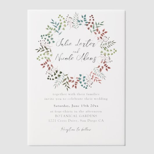 Botanische Eucalyptus Groene Bladeren Krans Trouwe Vellum Uitnodigingen (Voorkant)