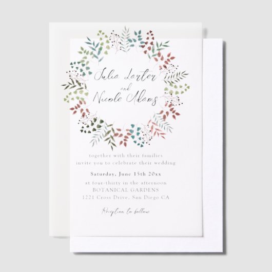 Botanische Eucalyptus Groene Bladeren Krans Trouwe Vellum Uitnodigingen (Offset)