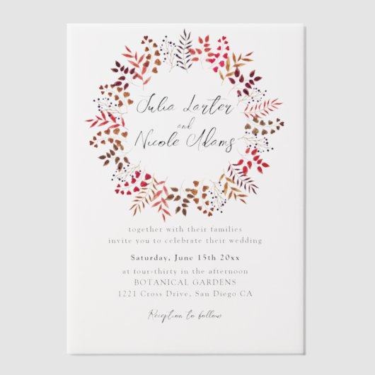 Botanische Eucalyptus Groene Bladeren Krans Trouwe Vellum Uitnodigingen (Voorkant)