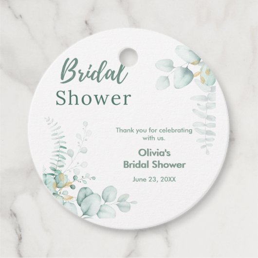 Botanische Eucalyptus Groene Goud Bruiloft Feest Bedankjes Labels (Voorkant)