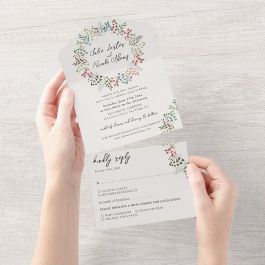 Botanische Eucalyptus Herfst Blad Krans Huwelijk All In One Uitnodiging (Afscheurbaar)