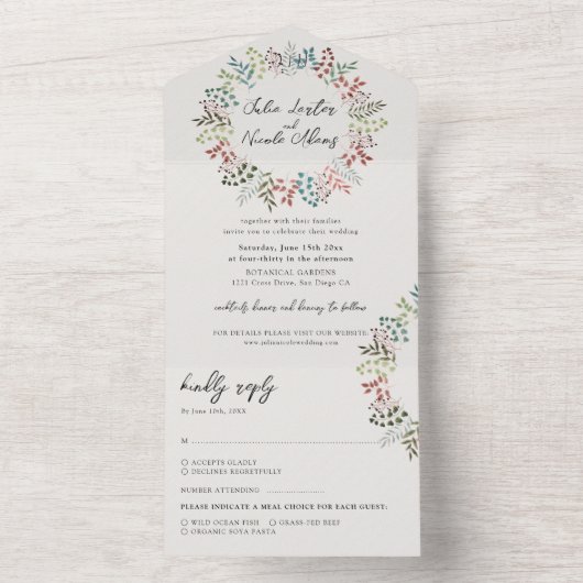 Botanische Eucalyptus Herfst Blad Krans Huwelijk All In One Uitnodiging (Binnen)