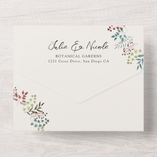 Botanische Eucalyptus Herfst Blad Krans Huwelijk All In One Uitnodiging (Achterkant)