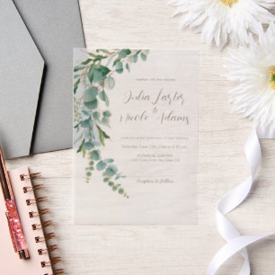 Botanische Eucalyptus Herfst Blad Krans Huwelijk Vellum Uitnodigingen