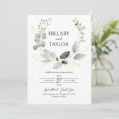 Botanische Eucalyptus Krans Bruiloft Kaart (Staand voorkant)