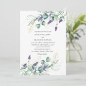 Botanische eucalyptus lavendel groen bruiloft kaart (Staand voorkant)