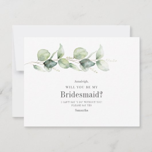 Botanische Eucalyptus Loof Bruidsmeisje Kaart Notitiekaartje (Achterkant)