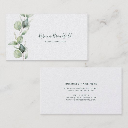 Botanische Eucalyptus Moderne Script Schoonheidssa Visitekaartje (Voorkant / Achterkant)