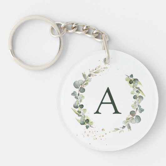 Botanische Eucalyptus Monogram Greenery Wedding Sleutelhanger (Voorkant)