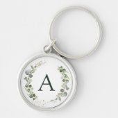 Botanische Eucalyptus Monogram Groene Huwelijk Sleutelhanger (Voorkant)