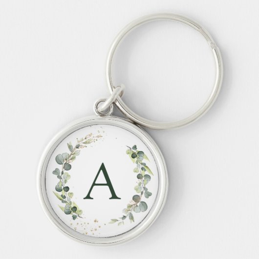 Botanische Eucalyptus Monogram Groene Huwelijk Sleutelhanger (Voorkant)