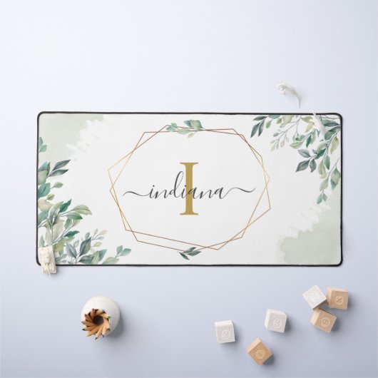 Botanische Eucalyptus Monogram Script Waterverf Bureaumat (Kindertafel)