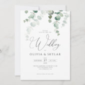 Botanische Eucalyptus QR-code in één bruiloft Kaart (Voorkant)