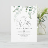 Botanische Eucalyptus QR-code in één bruiloft Kaart (Staand voorkant)