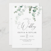 Botanische Eucalyptus QR-code in één bruiloft Kaart (Voorkant / Achterkant)