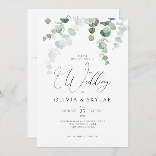 Botanische Eucalyptus QR-code in één bruiloft Kaart (Voorkant / Achterkant)