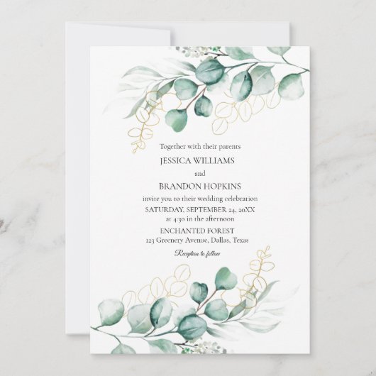 Botanische Eucalyptus Rustiek Boho Groen Huwelijk Kaart (Voorkant)