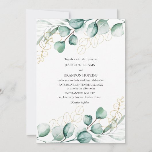 Botanische eucalyptus rustiek groen bruiloft kaart (Voorkant)