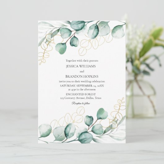 Botanische eucalyptus rustiek groen bruiloft kaart (Staand voorkant)