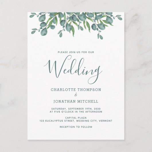 Botanische Eucalyptus Sage Green Weddenschap Briefkaart (Voorkant)