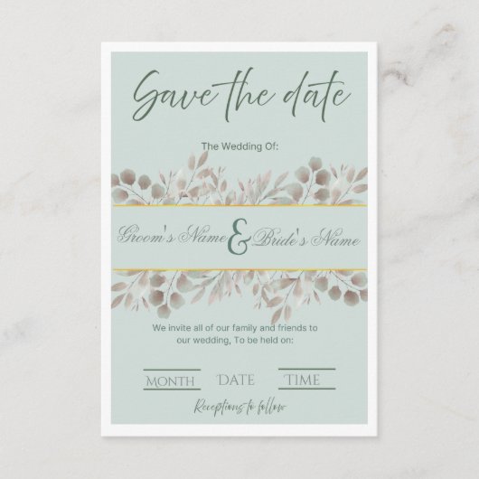 Botanische Eucalyptus "Save the Date" Trouw Kaart (Voorkant)
