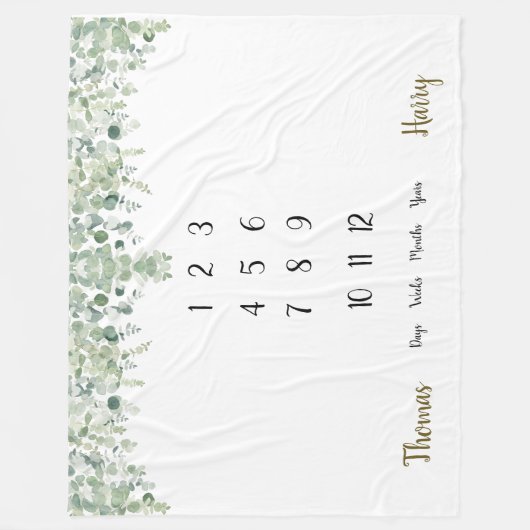 Botanische Eucalyptus Twin Mijlsteen  Fleece Deken (Voorkant)