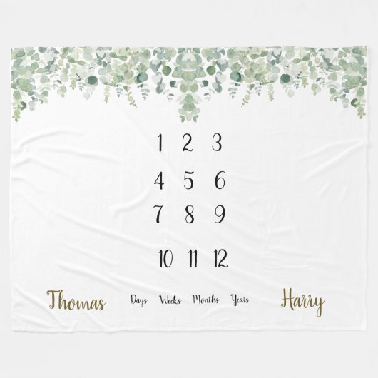 Botanische Eucalyptus Twin Mijlsteen  Fleece Deken (Voorkant (Horizontaal))