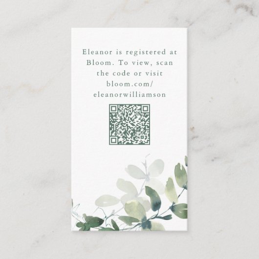 Botanische Eucalyptus Vrijgezellenfeest QR Registr Informatiekaartje (Voorkant)