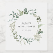 Botanische Eucalyptus Watercolor Bruids Shower Wijn Etiket (Enkel label)