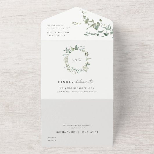 Botanische Eucalyptus Waterverf met baard All In One Uitnodiging (Buitenkant)