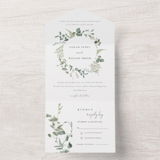 Botanische Eucalyptus Waterverf met baard All In One Uitnodiging (Binnen)