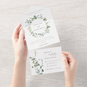 Botanische Eucalyptus Waterverf met baard All In One Uitnodiging