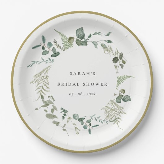 Botanische Eucalyptus Waterverf Vrijgezellenfeest Papieren Bordje (Voorkant)
