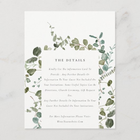 Botanische Eucalyptus Waterverf Weddenschap Detail Informatiekaartje (Voorkant)
