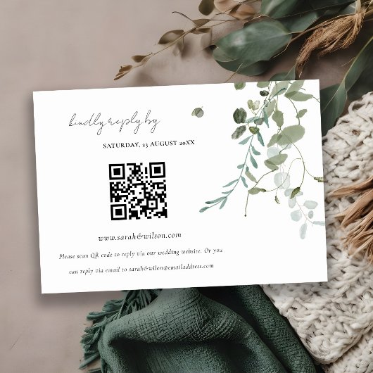 Botanische Eucalyptus Weddenschap QR-code RSVP Informatiekaartje