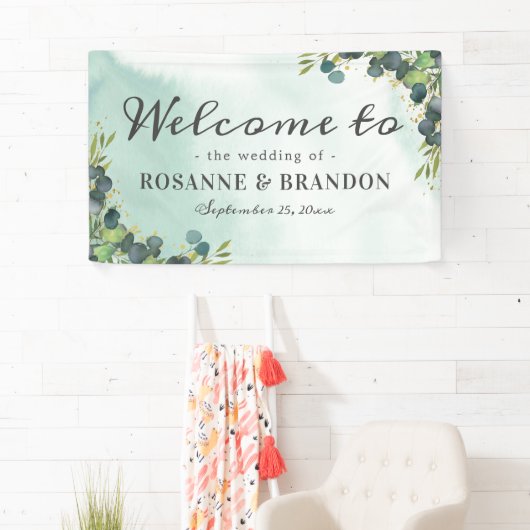 Botanische Eucalyptus Welkomstbruiloft Spandoek (Insitu)