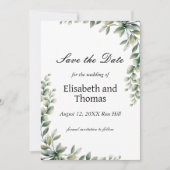 Botanische eucalyptusbladeren bewaren de datumkaar bedankkaart (Voorkant)