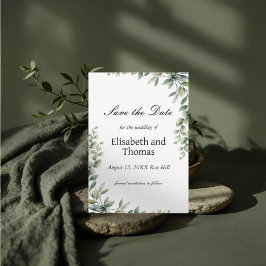 Botanische eucalyptusbladeren bewaren de datumkaar bedankkaart