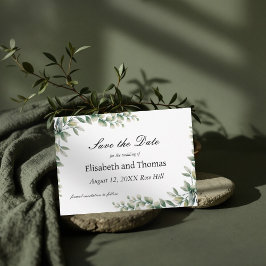 Botanische eucalyptusbladeren bewaren de datumkaar bedankkaart