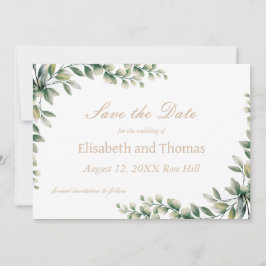 Botanische eucalyptusbladeren bewaren de datumkaar bedankkaart